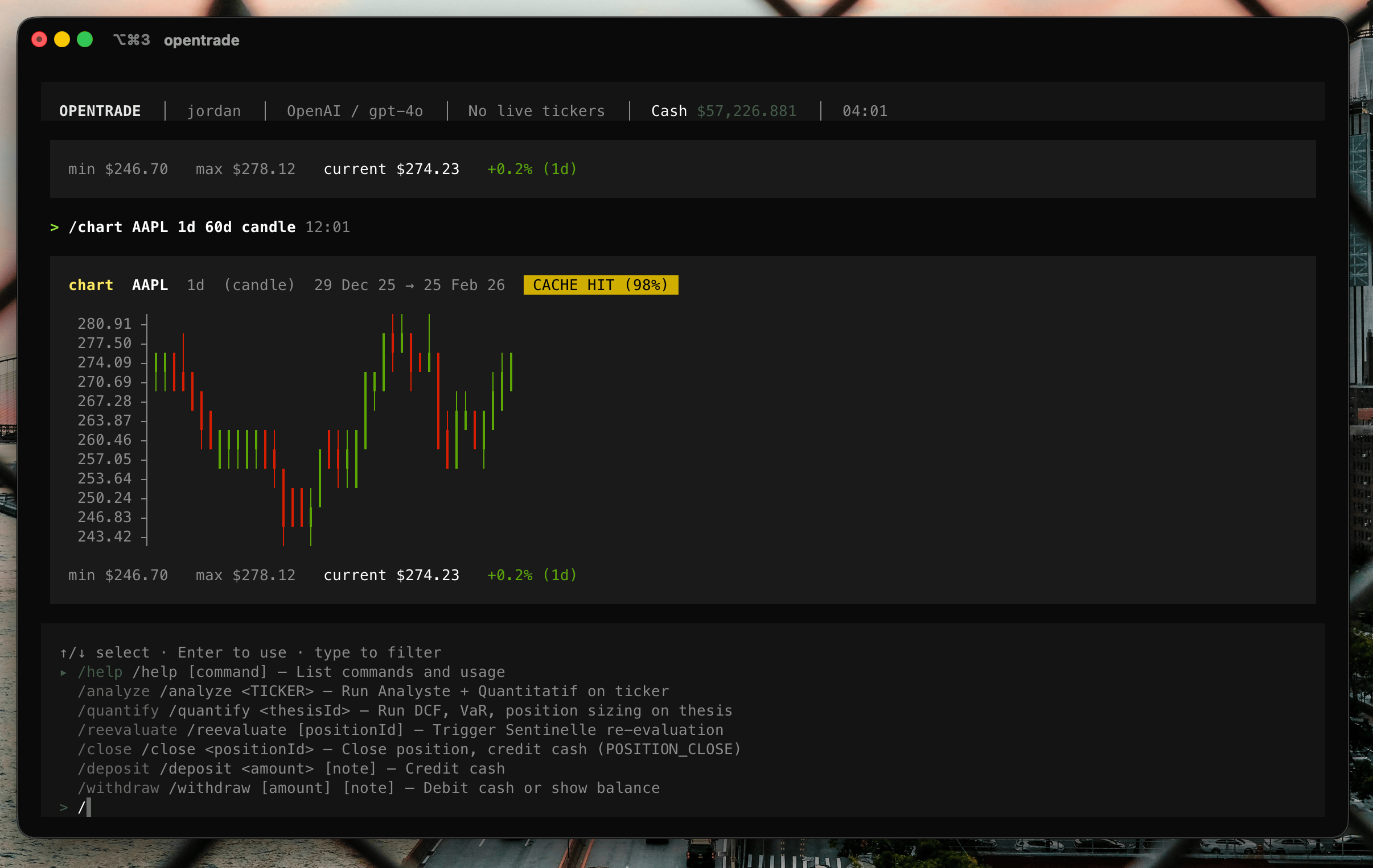 Autocomplétion des commandes slash dans le TUI OpenTrade